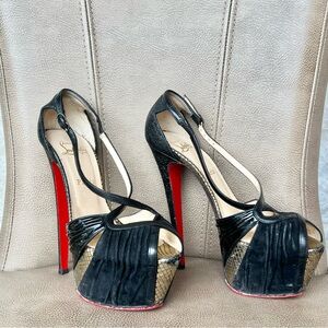 Christian Louboutin Divinoche 160 Black Silver Platform Strappy Euro 38 1/2